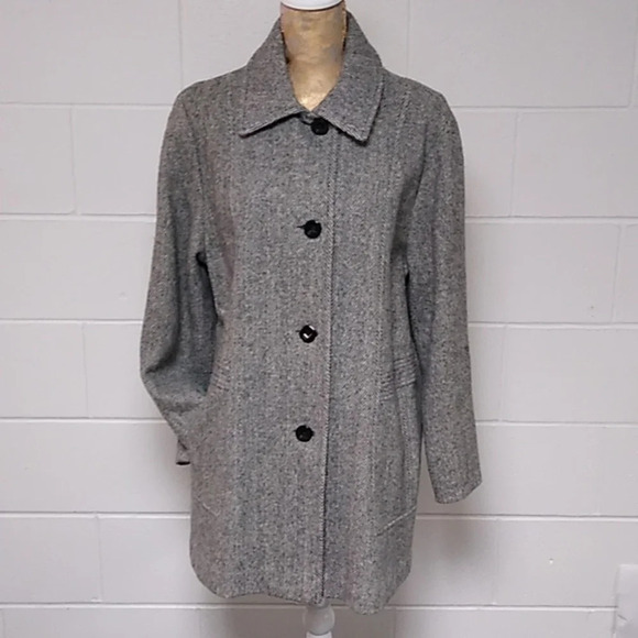 HERMAN KAY VINTAGE HERRING BONE WOOL PEA COAT - Picture 1 of 8